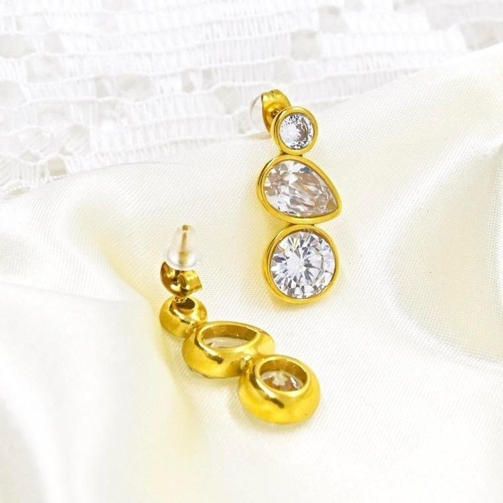 Gold Mixed Crystal Statement Stud Earrings - Picture 4 of 6